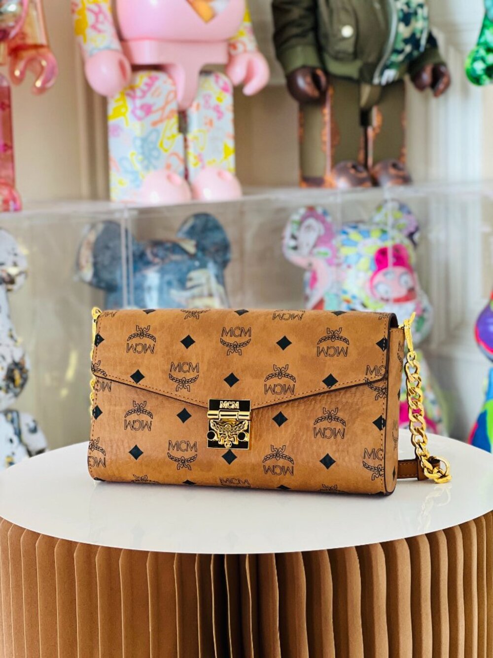 MCM Tan Monogram Clutch with Gold Accent - Picture 3 of 8